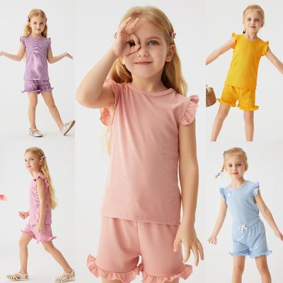 Girls' Solid Color Short Sleeve Shorts Set 2025 Summer Children's Fashion Set