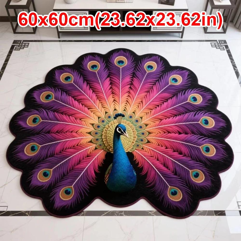 Soft Peacock Carpet Non-slip Bathroom Floor Mat Portable Blanket  for Living Room Tea Table Bedside