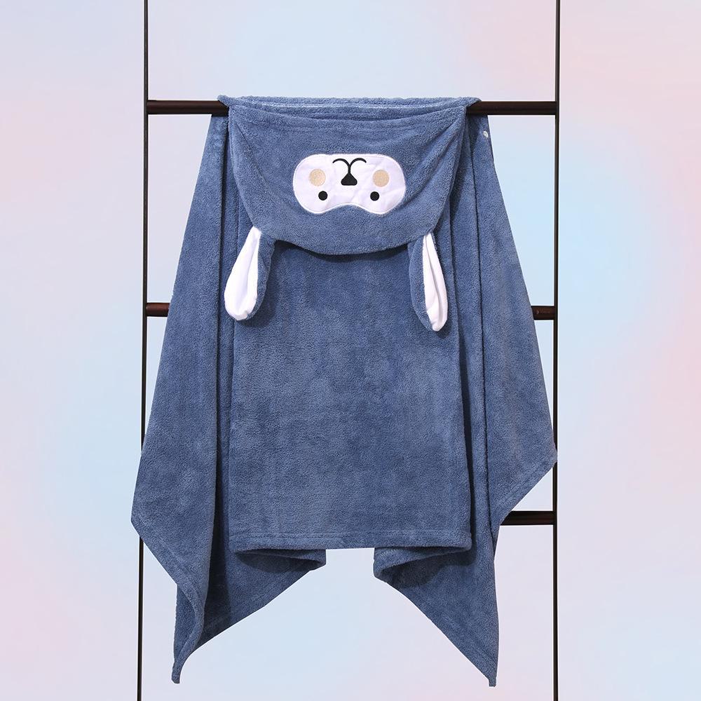 

Детское полотенце-плащ с капюшоном из мультяшного кораллового флиса Rabbit; 65*135 темно-синий