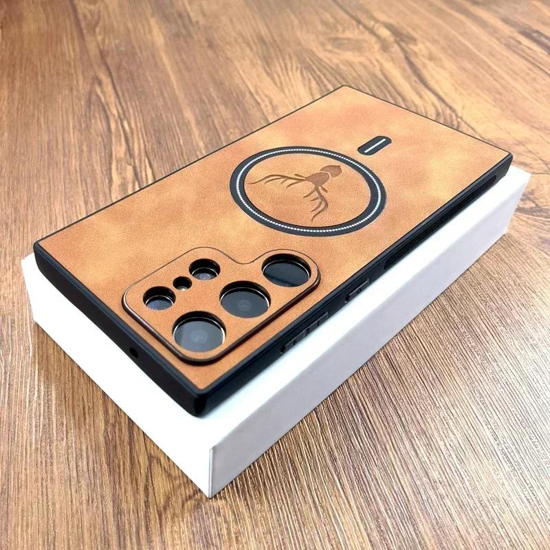 For Magsafe Wireless Charge Case For Samsung S24 S23 S22 S21 Note 20 S25 Ultra Plus S24FE S25 Edge Luxury Leather Magnetic Cover