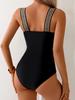 2025 European & American Black Slimming One-Piece Swimsuit with Tummy Control & Shoulder Straps