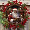 Black Santa Claus Wooden Christmas Sign - Navidad Round Sign for Yard Door Wall Hanging Decor - Ideal Christmas Decoration