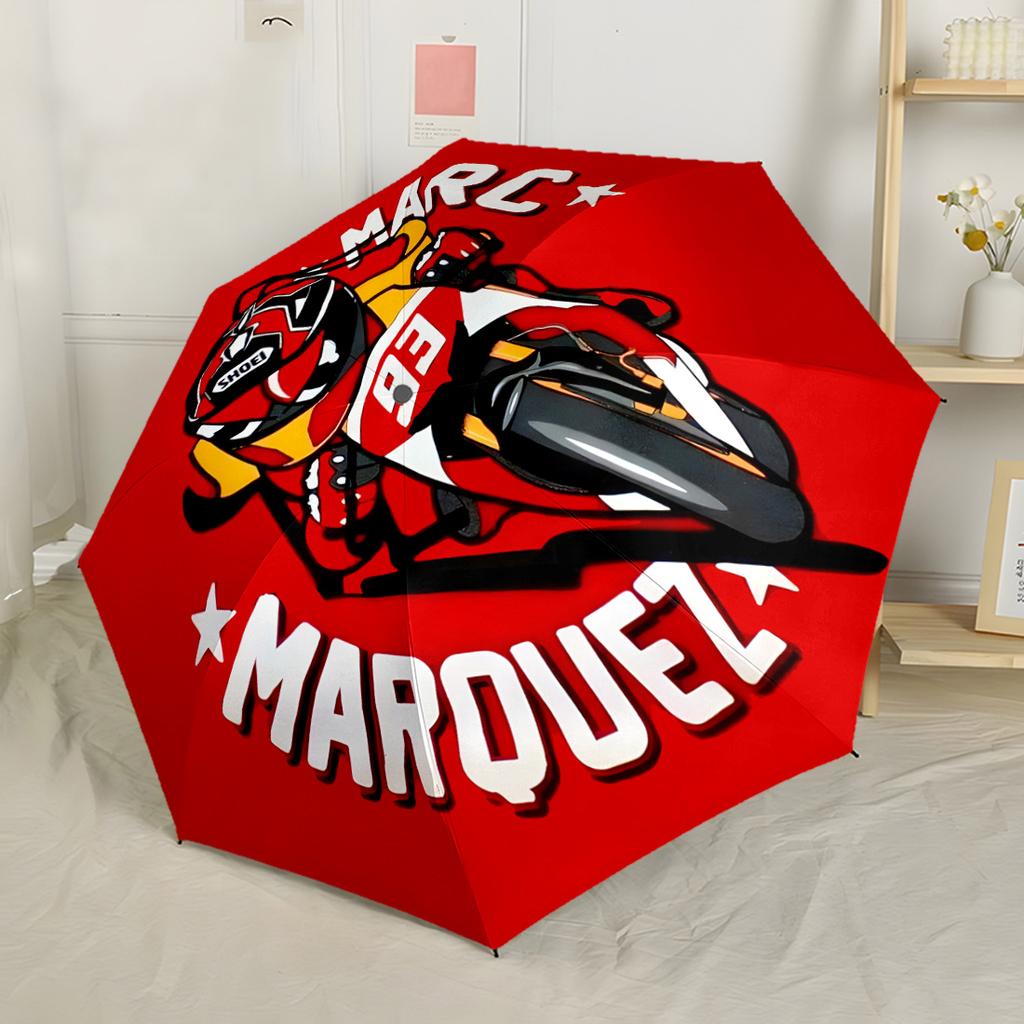 Racing Spirit: Marquez's Emblem Portable Automatic Umbrella Compact 8-Rib Lightweight Sturdy Construction for Outdoor Daily Use Outdoor Accessory