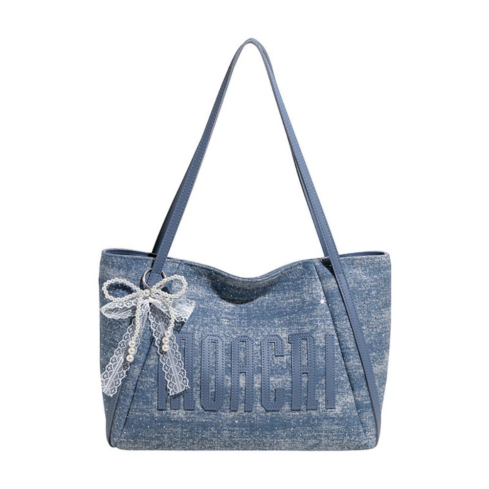 Large Capacity Versatile Trendy Bag Women's 2025 Summer Denim Tote Bag Casual Commuter Shoulder Bag