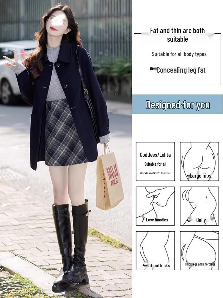 High-Waisted Wool Plaid Skirt: Plus and Petite Sizes, Slimming A-Line, Hip-Hugging Design