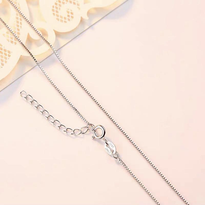 S925 Sterling Silver Clavicle Chain Female Simple Temperament Box Necklace Female Korean Style Sweater Chain Pendant Women Gift