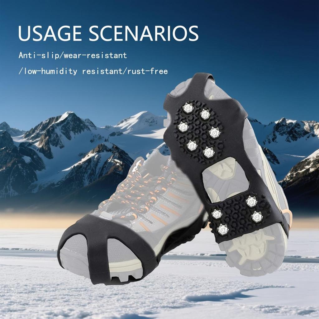 10-Toe Crampons, Heavy-Duty Ice Cleats with Anti-Slip Traction, Steel Studs Traction Cleats for Hiking, Ice Climbing, Hunting, Running, Winter Walking