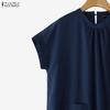 ZANZEA Women Casual Round Neck Solid Color Loose Short Sleeve Dress