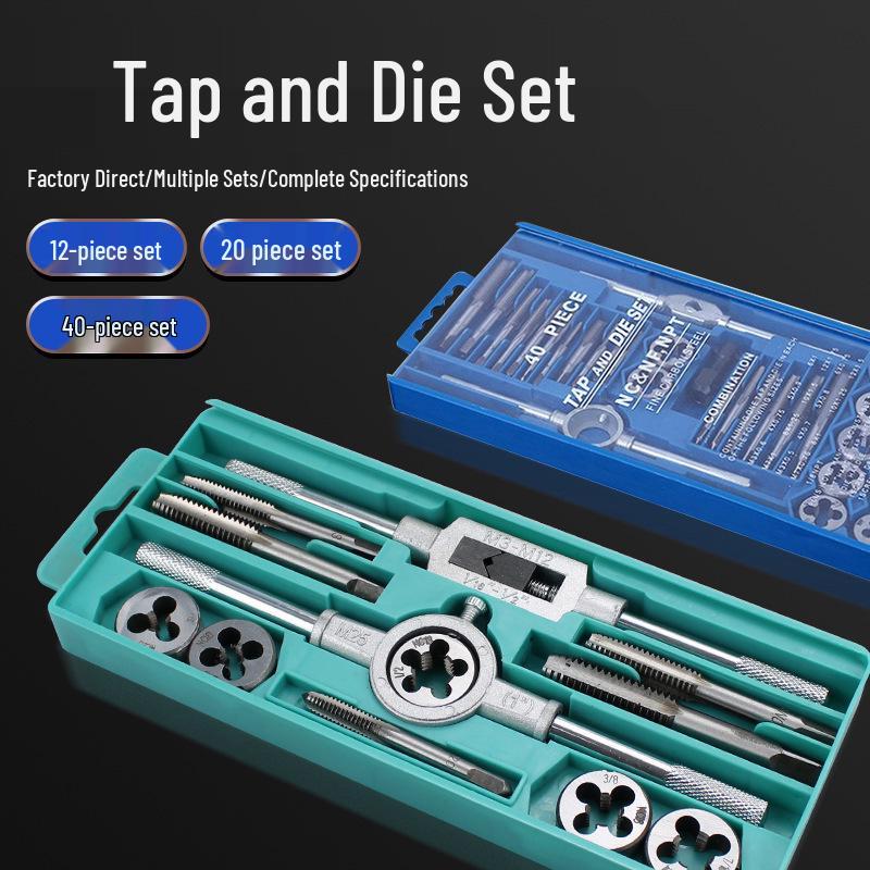 Multi-Spec Tap & Die Set: 12, 20, or 40 Pieces