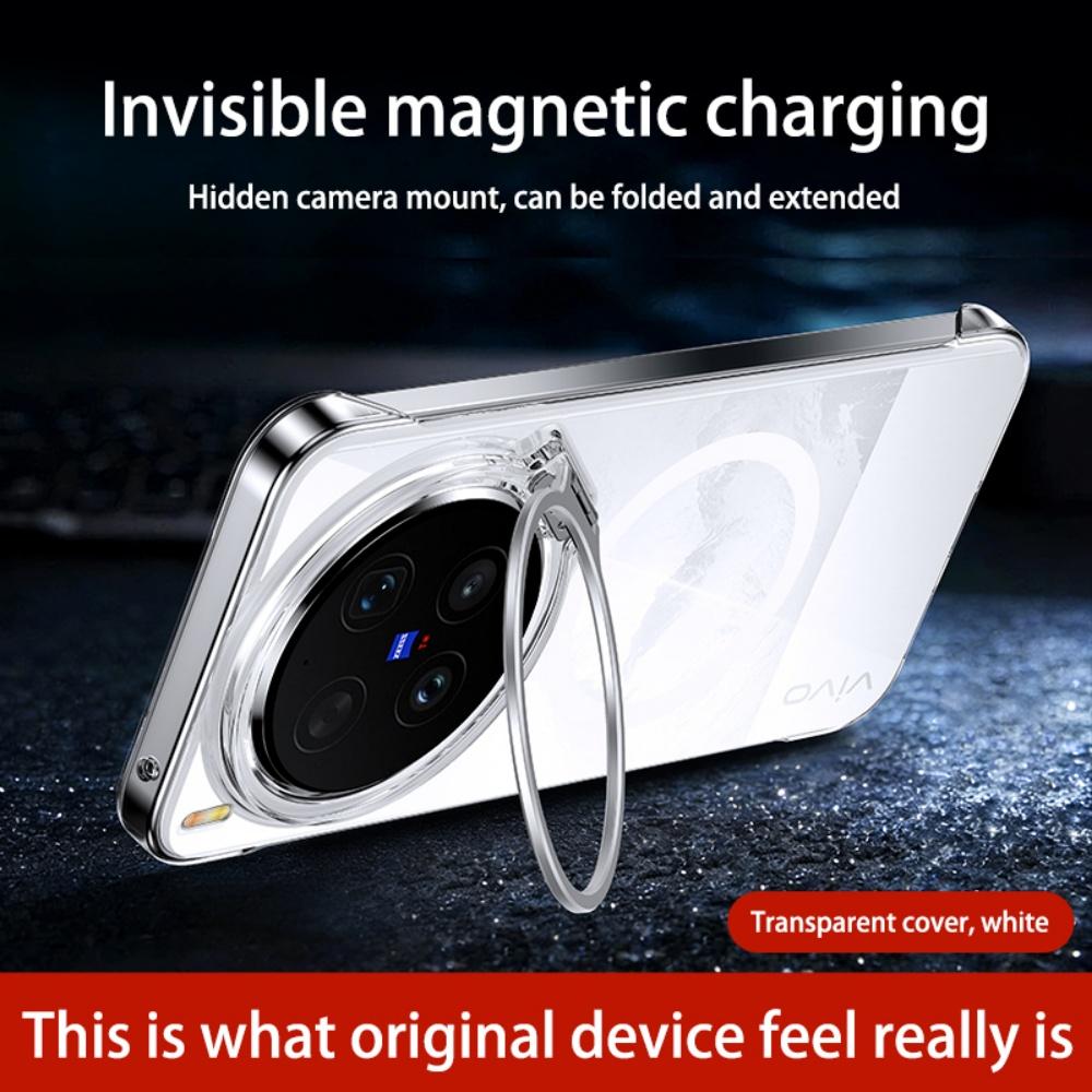Frameless For Magsafe Metal Camera Fold Stand Holder Phone Case For VIVO X300 S Pro Ultra Magnetic Wireless Charge Bumper Cover
