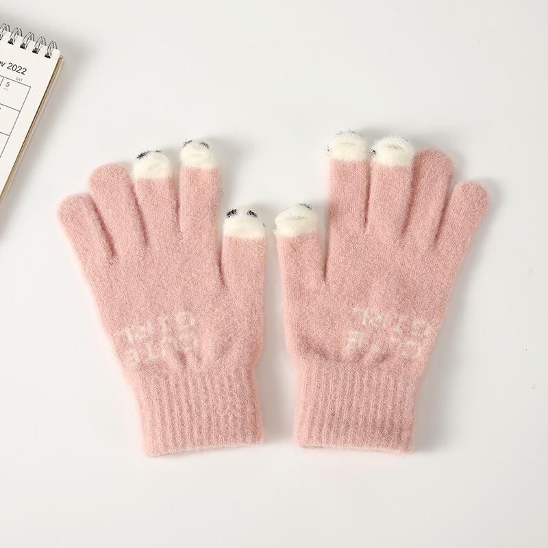 Winter Cartoon Cute Parent Child Gloves Riding Knitted Warm and Cold Baby Leaking Finger Gloves Yarn Thickened Gloves