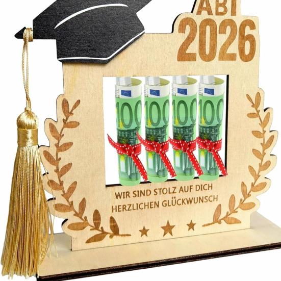 2026 Portadenaro per Laurea Supporto da Tavolo in Legno per Contanti Regali in Contanti Regali per la Classe del 2026 per Scuola Superiore Università