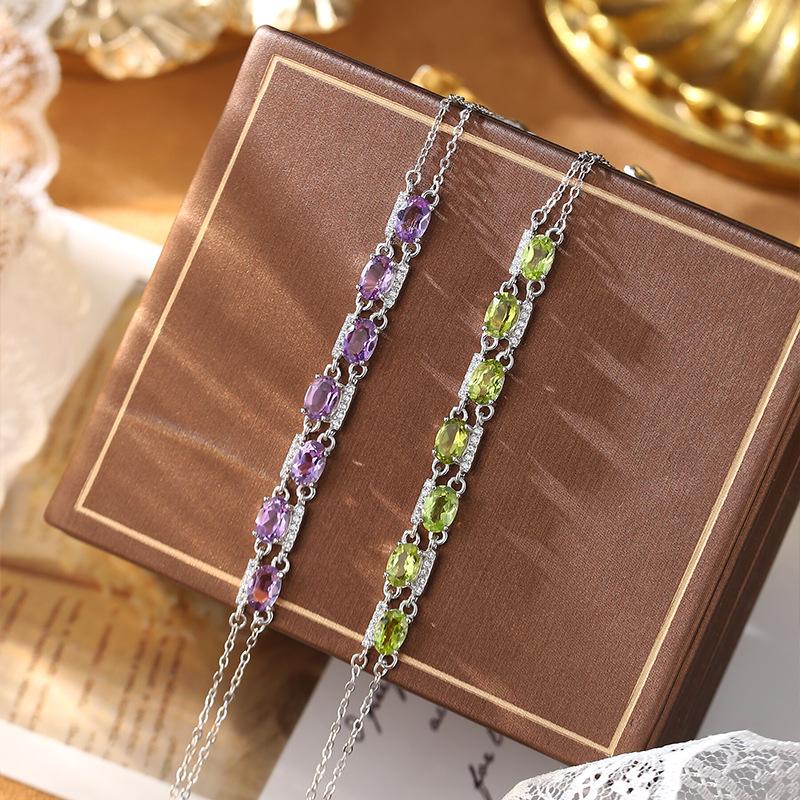 S925 sterling silver natural colored treasure bracelet, amethyst peridot multi-stone micro-inlaid light luxury jewelry gift
