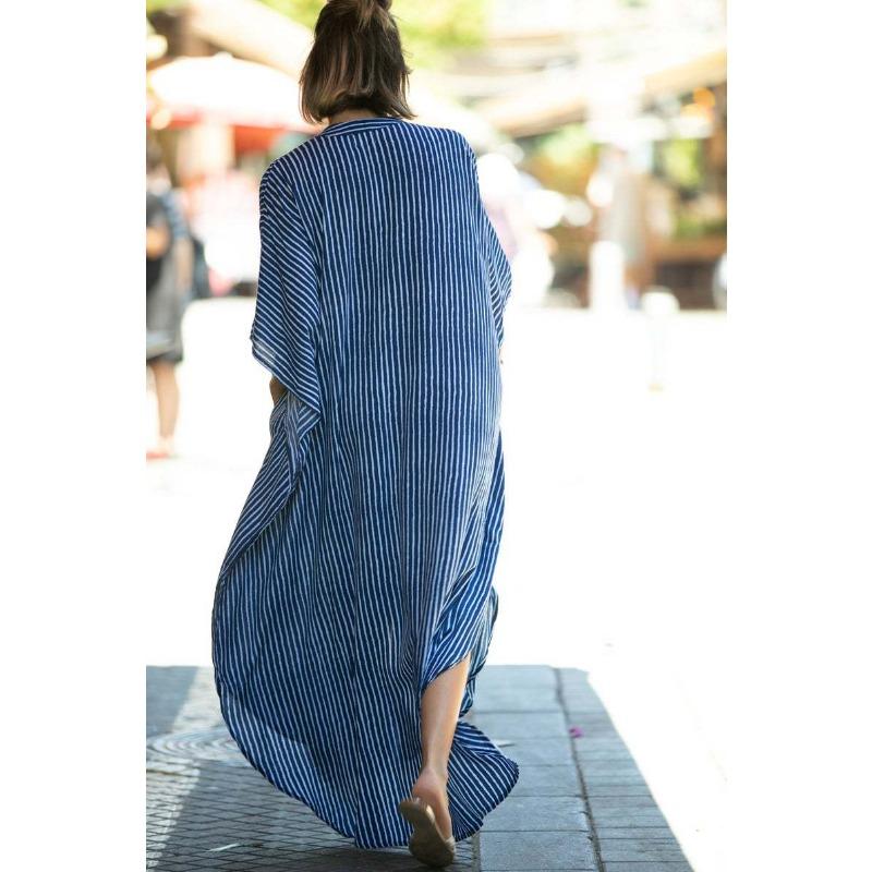 Moda damska Letnia wiosna w paski Drukuj 1/2 rękawy Dekolt w kształcie litery V Luźna talia Casual sukienki