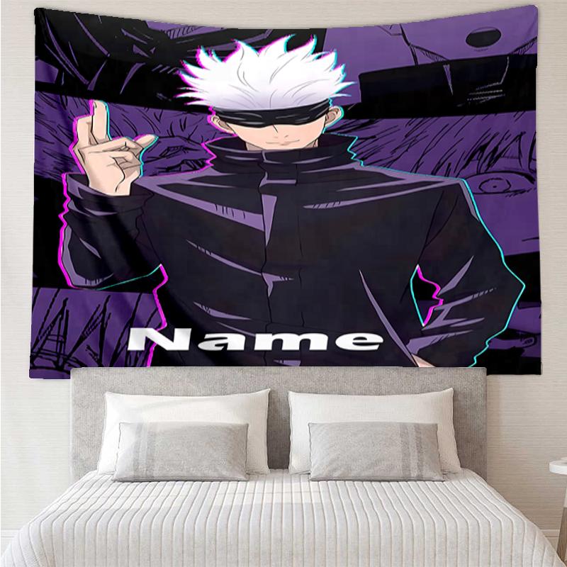 Custom Name Jujutsu Kaisen Print Tapestry, Backdrop, Easy Setup, Ideal for Bedroom, Office & Living Room, with Aesthetic Wall Hanging Decor.