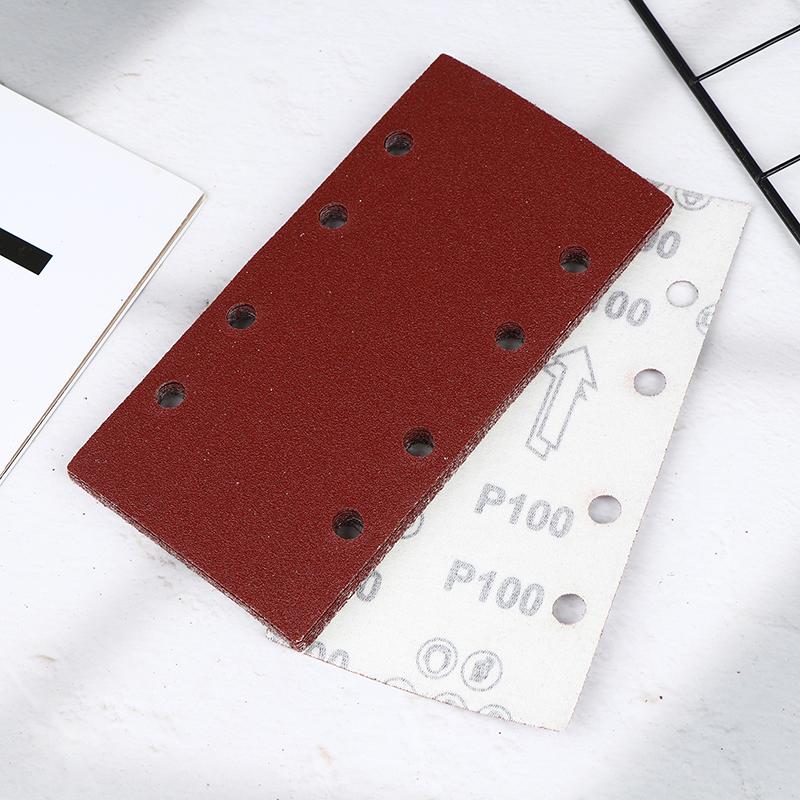 10Pcs 8-Hole Rectangular Premium Flocked Sandpaper Sheets Self-Adhesive 185X93Mm - Assorted Grits For Air Grinders
