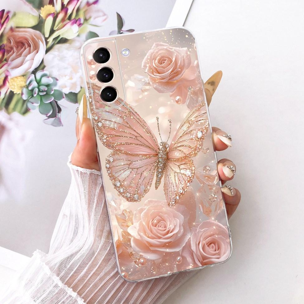 Clear For Samsung S21 Plus Case SM-G996B Aesthetic Luxury Cute Fashion Flower Funny Painted Casing For Samsung Galaxy S21+ Cover