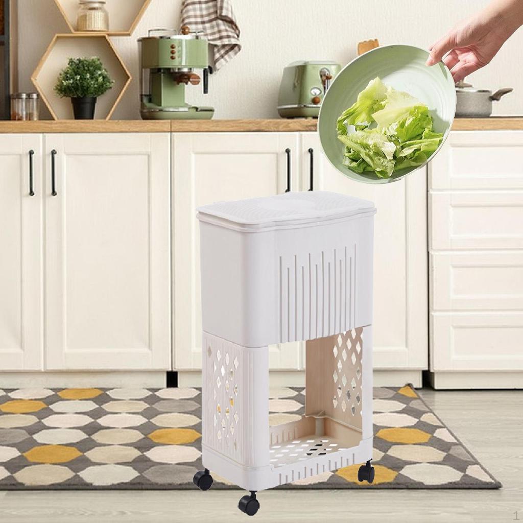 Kitchen Trash Can Garbage Bin with Storage Rack Holder Decor Container Rubbish Narrow