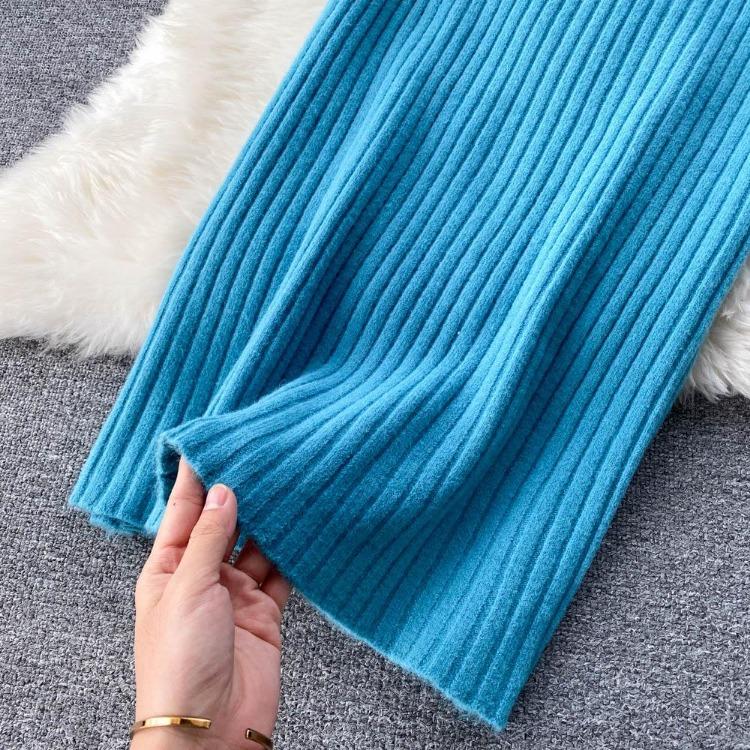 Women Autumn Winter Knit Set Slim Solid Color Two Piece All Match Crop Sweater Hip Dress For Ladies