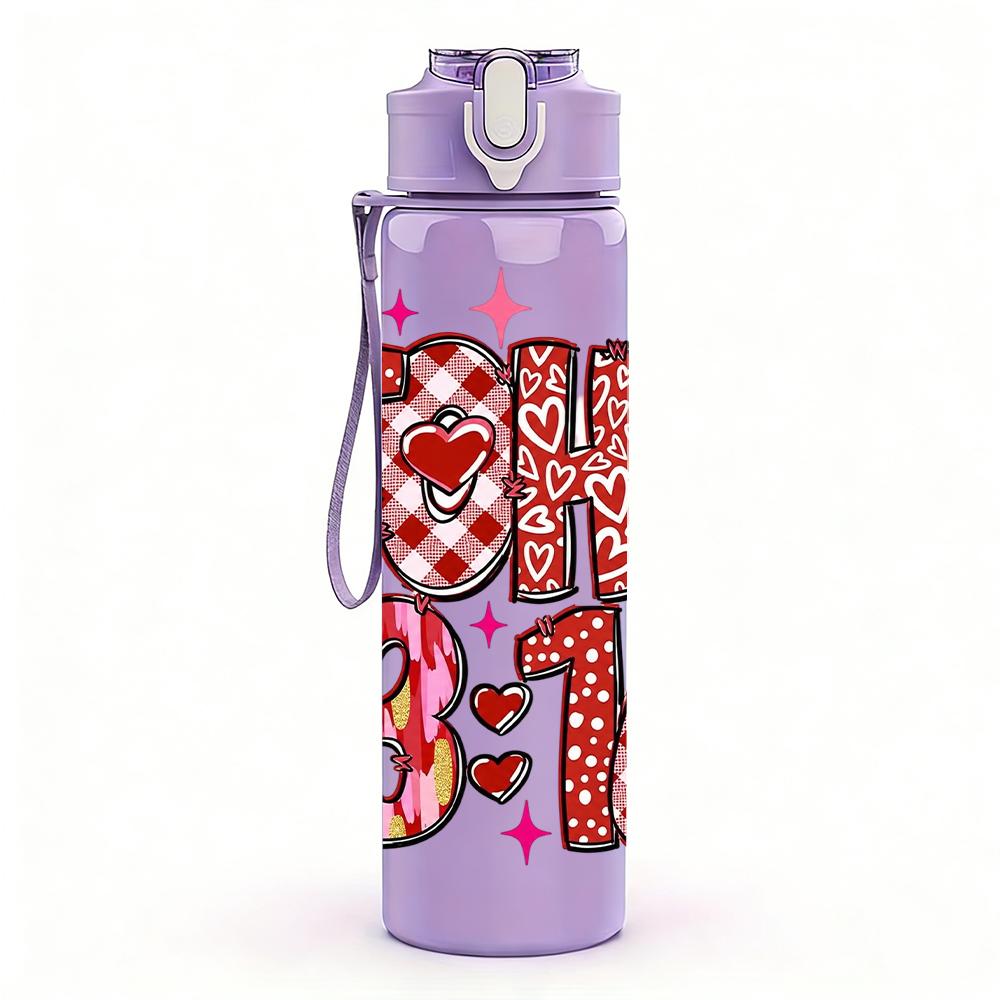1PC John 3 16 Heart Floral Letter Graphic,750ml Color Plastic Sports Water Bottle,Leakproof Flip Straw Lid,Suitable for Sports Office Home Use