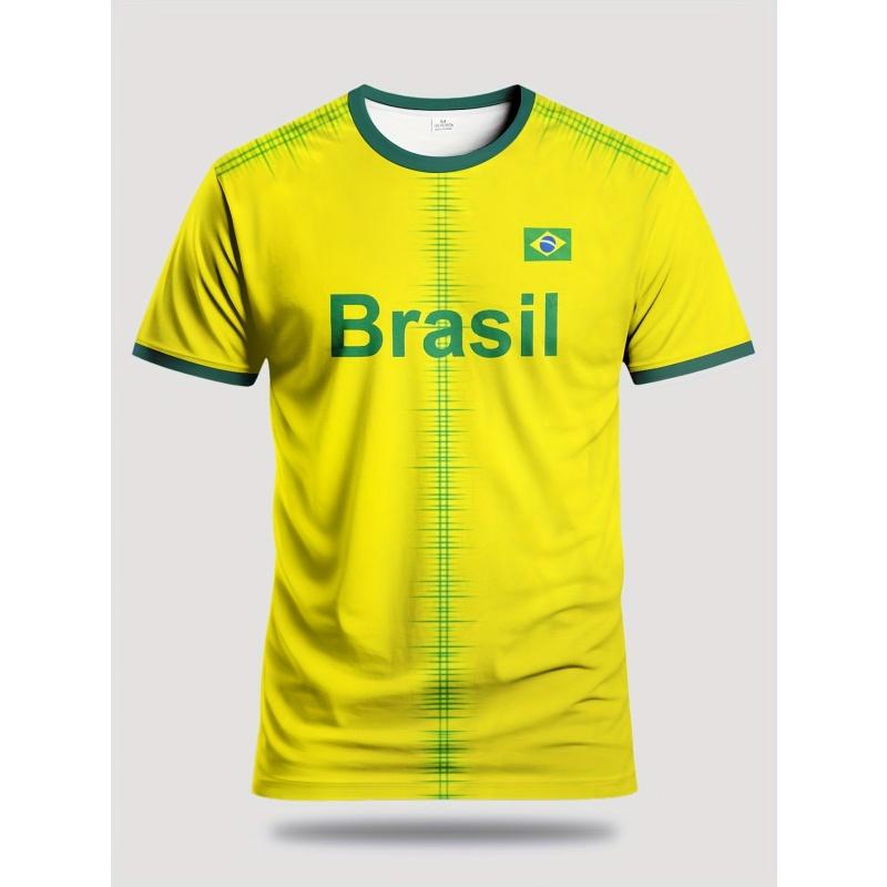 Brazil Football Fan Men's T-Shirts Outdoor Football Sports Short Sleeve Tees Summer Breathable Jersey Fashion Casual Loose Tops