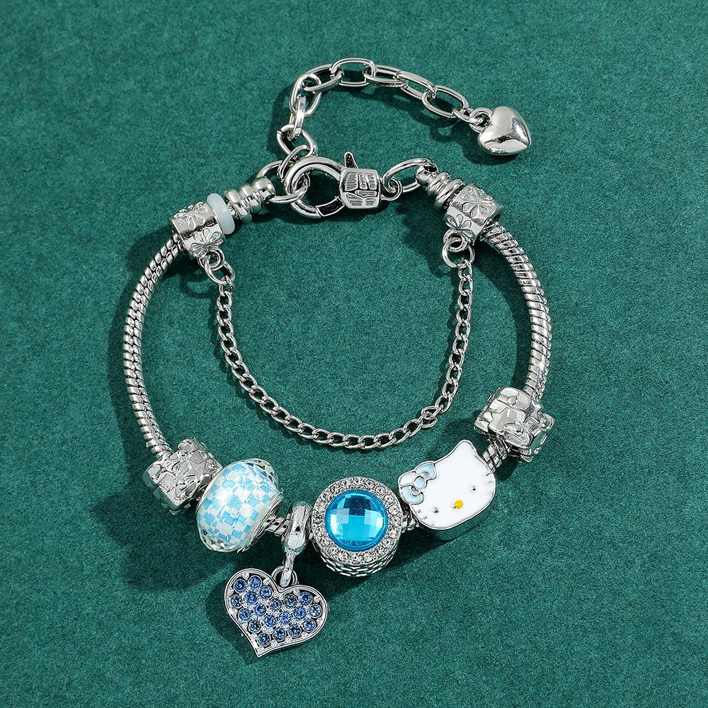 Hello Kitty Rosa Pandora Armband - Niedliches Cartoon-Katzen-Charme-Bügelarmband Schmuck
