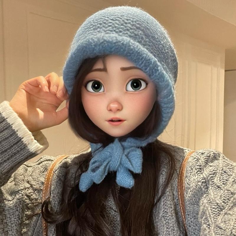 Winter Women'S Solid Color Balaclava Hat Versatile Ear Protection, Cold Proof Woolen Hat Thick And Warm Knitted Hat