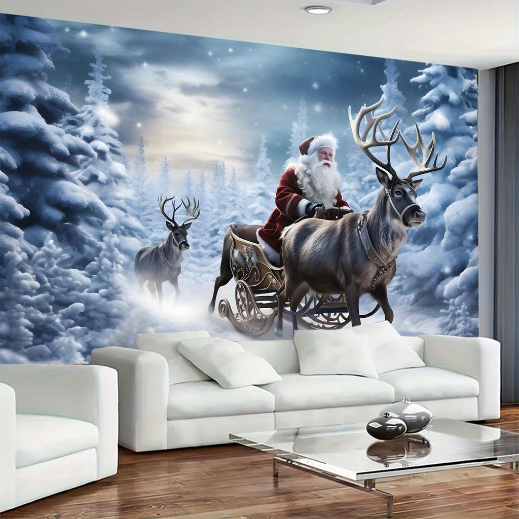 3D Christmas Town Snow Scene Wall Tapestry Winter Wonderland Backdrop New Year Wall Hanging Decor for Living Room Best for Christmas