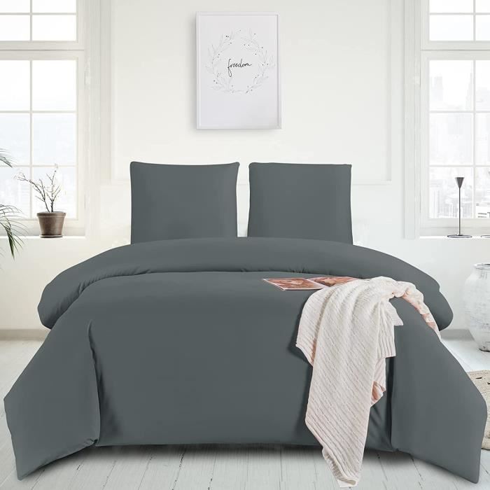 Housse de Couette 140x200 cm avec 1 Taie d'oreiller 65x65 cm Gris