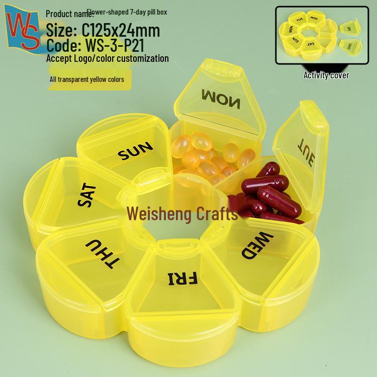 Colorful 7-Day Round Travel Pill Box with 7 Compartments - Weekly Medicine Dispenser
