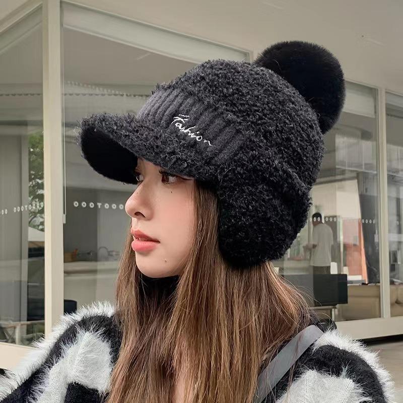 Lamb wool thermal cap women's winter thickened baseball cap cold cycling plush ear protectors