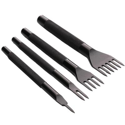 4Pcs Leather Sewing Punch Set 4mm Leather Chisel Hole Punches Tools 1 2 4 6 Prong Lacing StitchDIY Leathercraft Stitching Tools
