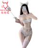 Erotic underwear summer European and American sexy three-point private room lace bra passion free set