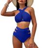 European And American New Bikini Split 2-Piece Suit Sexy Backless Cross Belt Solid Color Swimsuit Women