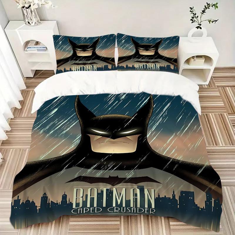 3pcs Batman Caped Crusader Bedding Set, Soft Polyester Duvet Cover and Pillowcases Machine Washable Seasons all suitable 90