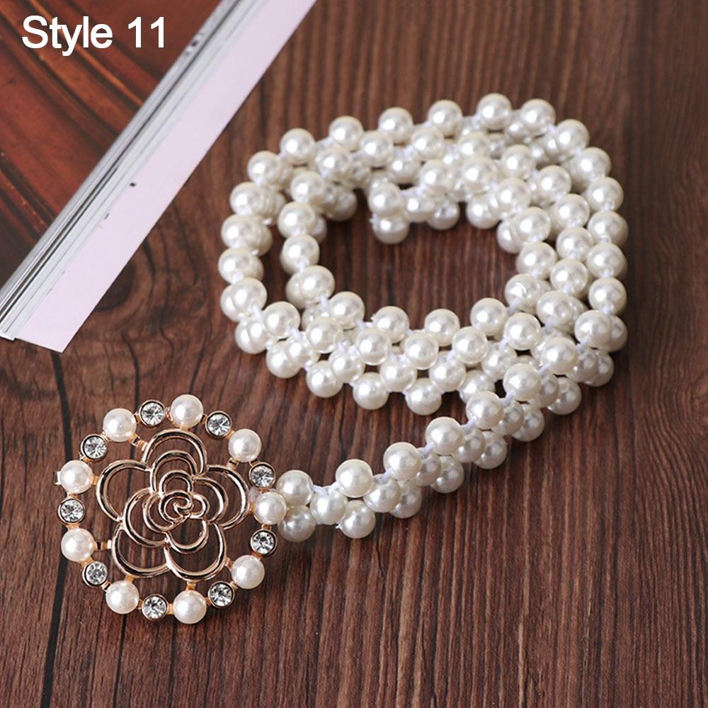 Ladies' Elastic Rhinestone Waist Chain Thin Drawstring Belt Fashion Pearl Waist Belt  For Women