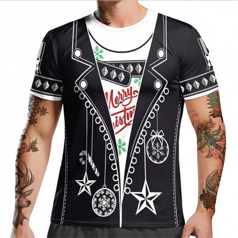 Vtipné vánoční tričko pánské top 3D svalový potisk tričko s krátkým rukávem kulatý výstřih streetwear pánské nadměrné košile ležérní harajuku oblečení