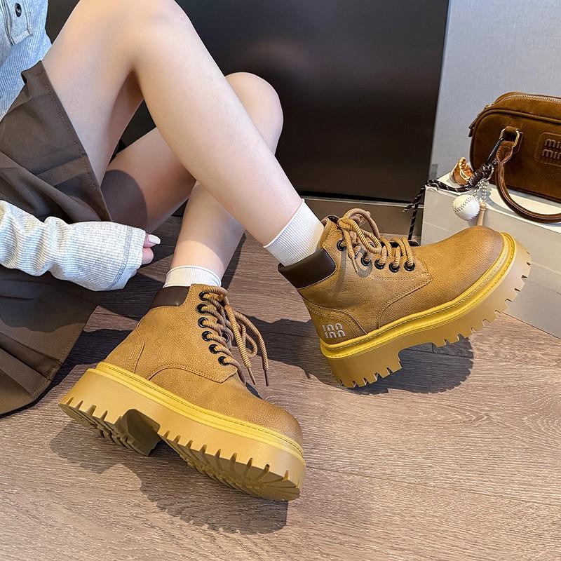 

Платформенные ботинки Мартин в британском стиле женские 2025 осень новая модная ретро рабочая обувь большие желтые ботинки жареная улица локомотив маленькие короткие ботинки 40 жёлтый