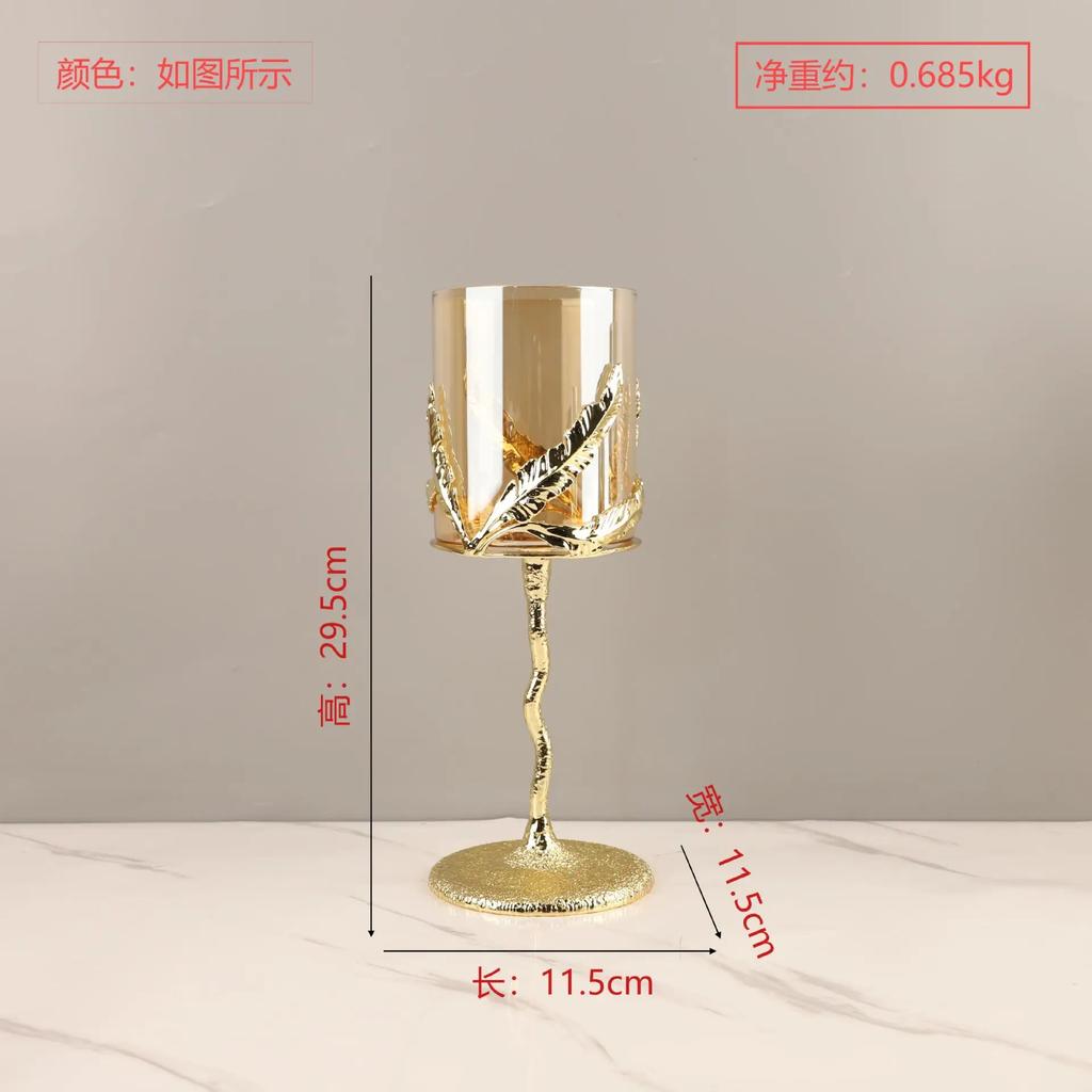 Metal Candle Holder Candelabrum Candlestick Clear Glass Golden Leaf Gold Candle Holders Candelabros Wedding Decoration