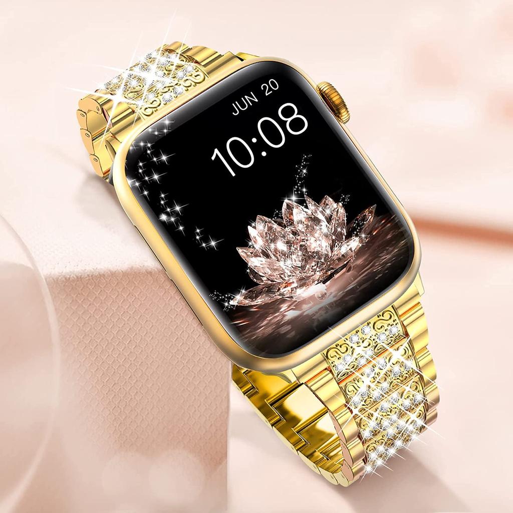 Glamour Diamond Apple Watch Band: Universal Fit for Women - Luxurious Metal Bracelet Replacement