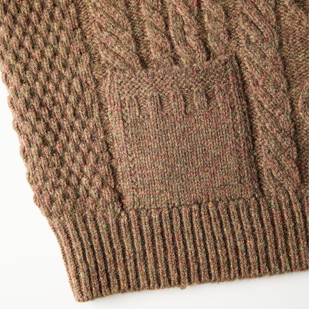 Geonjiulleunseu Shetland Wool Aran Pocket Sweater - Moss Brown