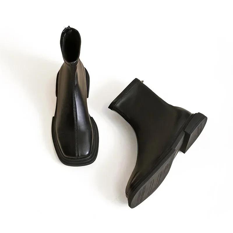 Fashion Britain Retro Square Toe Ankle Boots Luxury Fashion Chelsea Boots New Low Heels Platform Women Shoes Botas De Mujer