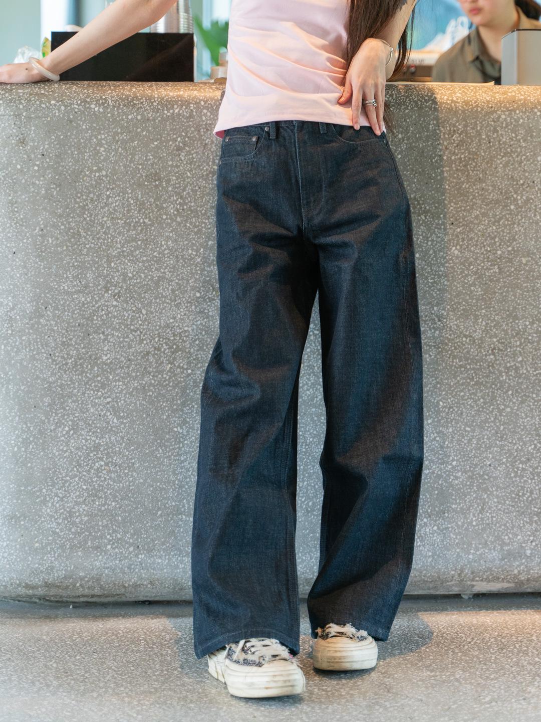 Women s Retro High-Waisted Loose Wide-Leg Dark Blue Denim Pants Medium