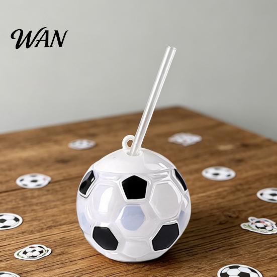 Thickened Plastic Tumbler Soccer Water Bottle with Straw, 500ml Football Shaped Cup, Leak-proof Sports Cup Drink Lid for Game Day, Fan Gift