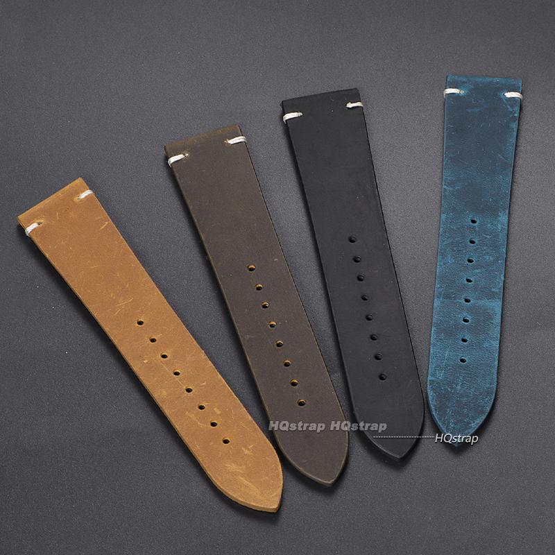 Calfskin Leather Watchbands Butterfly Buckle High Quality 18mm 20mm 22mm 24mm 21mm Vintage Stitching Wristwatch Strap for Seiko