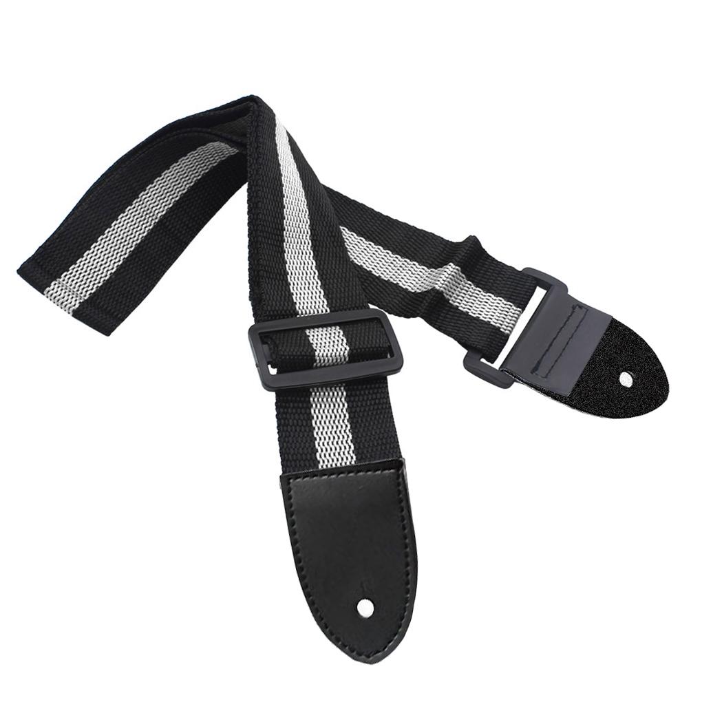 Durable Adjustable Nylon Vintage Stripes Acoustic Electric Guitar Strap Woven Fabrics Ends Strap