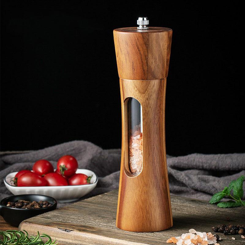 8 Inch Salt and Pepper Grinder Solid Wood Spice Pepper Mill with Strong Adjustable Ceramic Grinder Kitchen Cooking Tools