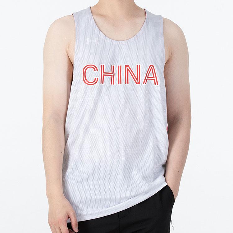 Under Armour Mens Training Series China 3x3 Replica Logo Solid Color Letter Training Breathable Round Neck Basketball Jersey Men Jersey 1364595-014