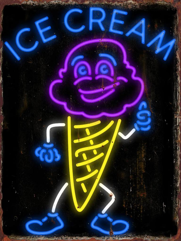 Neon Ice Cream Metal Tin Sign Restaurant Bar Coffee Shop Summer Time Wall Decor Painting Plaque Home Kitchen Decoration Poste