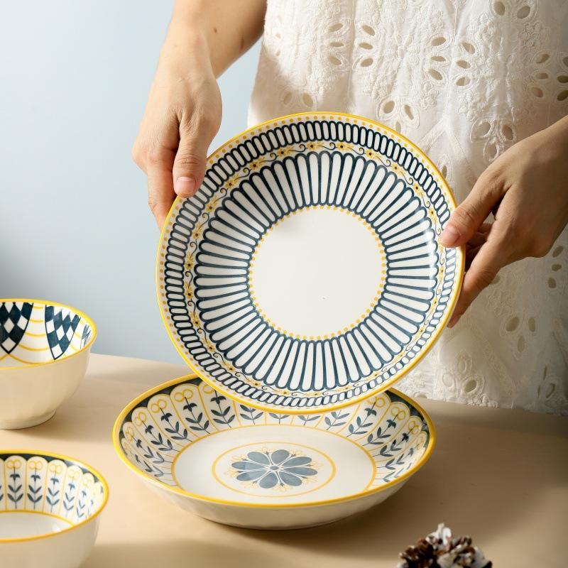 High-Value Nordic Underglaze Ceramic Bowl Set, Bohemian Event Gift Housewarming Gift